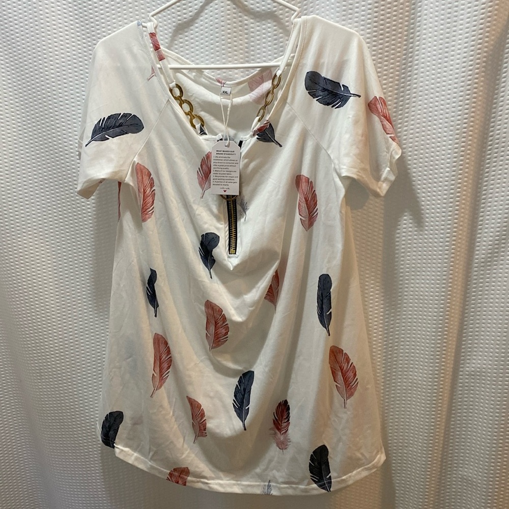 White Feather Print Top